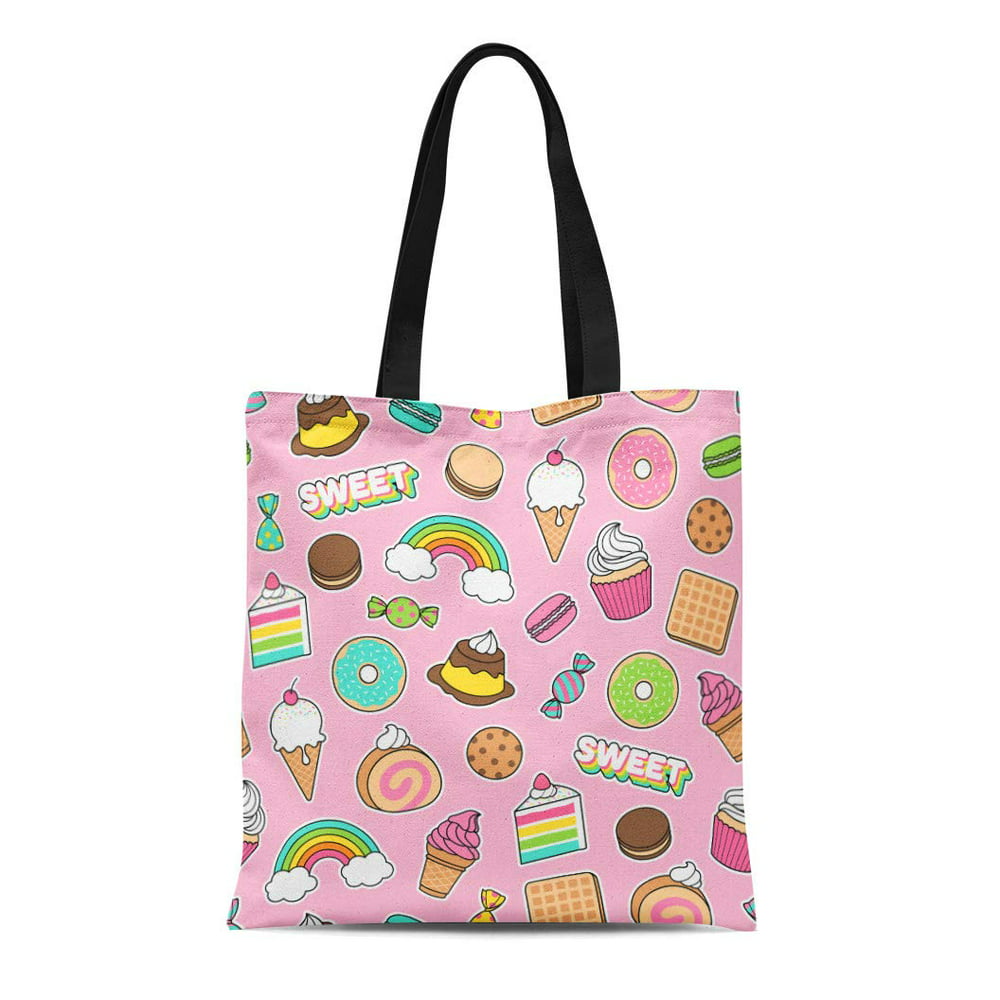 ASHLEIGH Canvas Tote Bag Cupcake Cute Dessert Pink Candy Chocolate Food ...