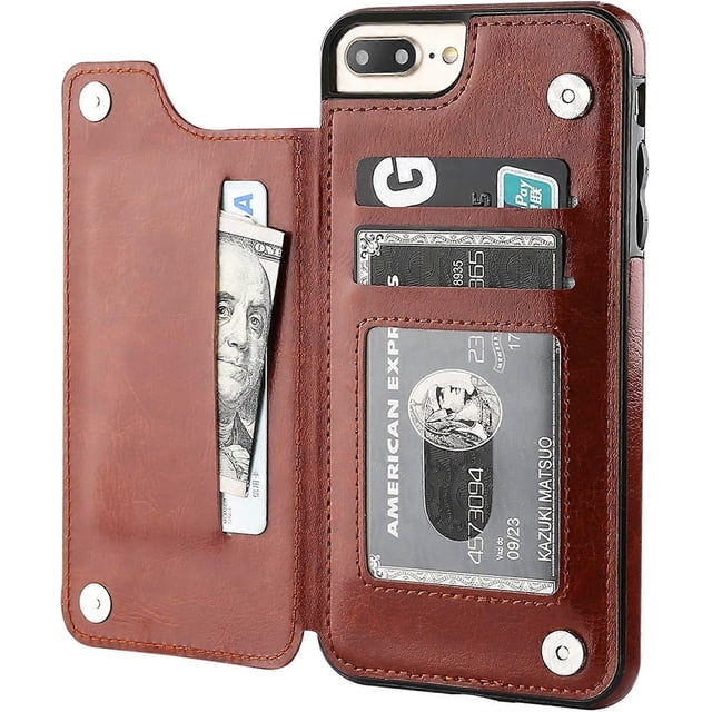 iPhone 7 Plus iPhone 8 Plus Wallet Case with Card Holder, Premium PU Leather Kickstand Card Slots Case,Double Magnetic Clasp and Durable Shockproof Co