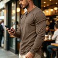 thumbnail image 4 of CONFREE Mens Long Sleeve Henley Shirts V Neck Solid Lightweight Tees, 4 of 9