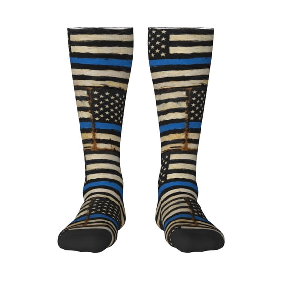 Women's Knee High Socks Distressed Thin Blue Line Flag Outdoor Casual Tube Socks