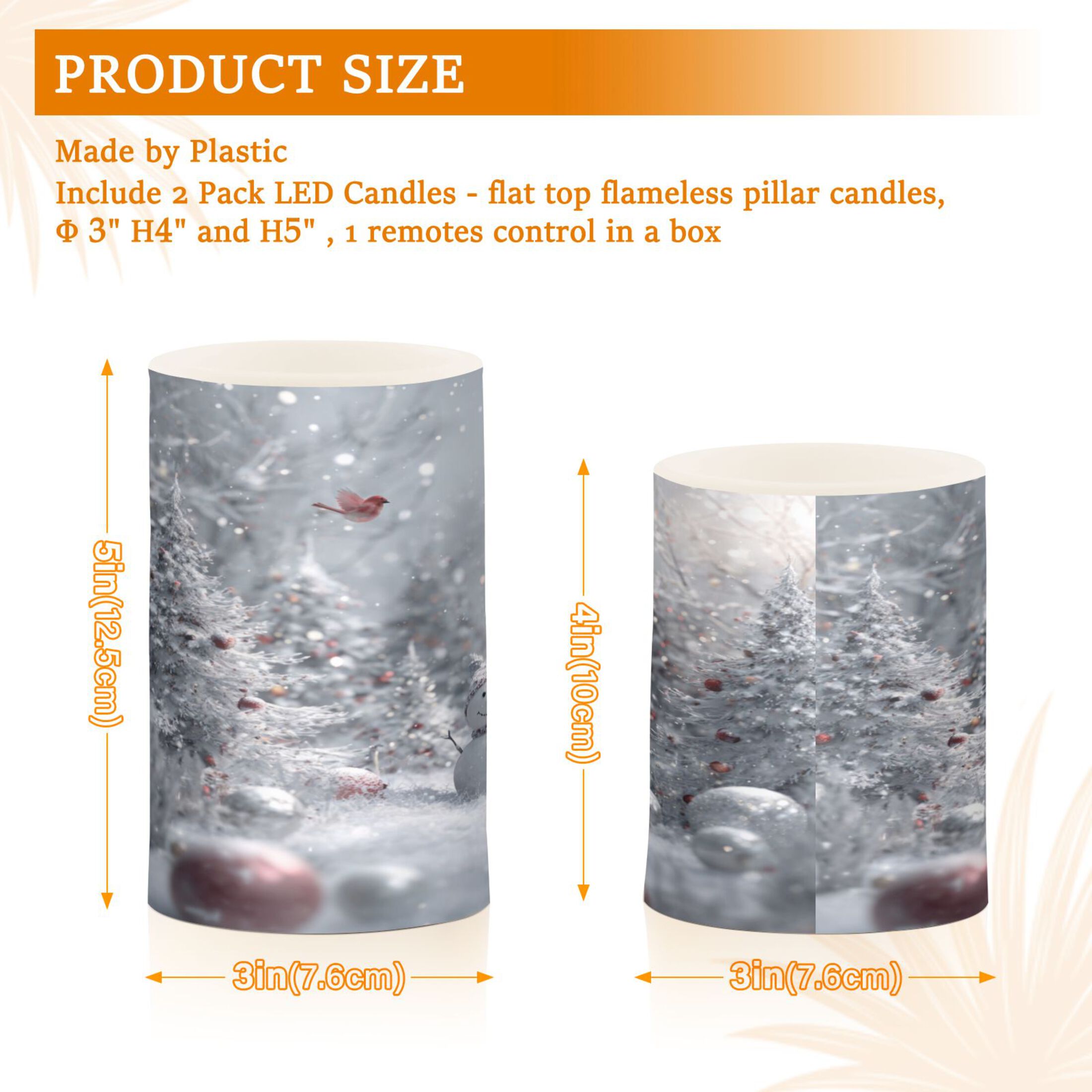 Set of 2 Flameless Candles Lights with Remote Control Flickering LED Candles Electric Candles for Home Decor Parties Snowy Winter Landscape