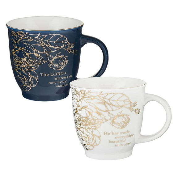 A Beautiful Morning Two Piece Ceramic Mug Set - Lamentations 3:23 & Ecclesiastes 3:1