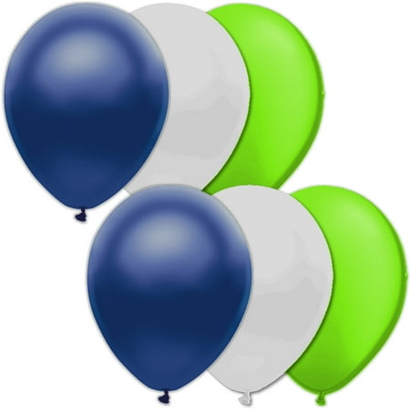 Football Team Fan Solid 3-Color Party 11" Latex Balloons, 6 CT, Navy Lime White