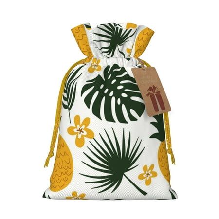ZICANCN Christmas Gift Bags, Pineapple Beach Tropical Travel Reusable Fabric Drawstring Storage Bags with Drawstring, Medium Size