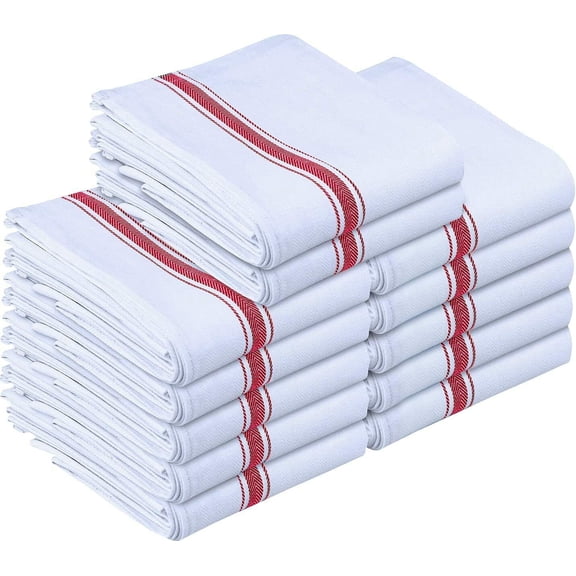 Dish Towels 12 White Cotton Striped 15 x 25 Kitchen Tea Towels