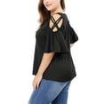 thumbnail image 5 of MODA NOVA Juniors Plus Size Summer Strappy Cold Shoulder Trumpet Sleeve Blouse 3X Black, 5 of 8
