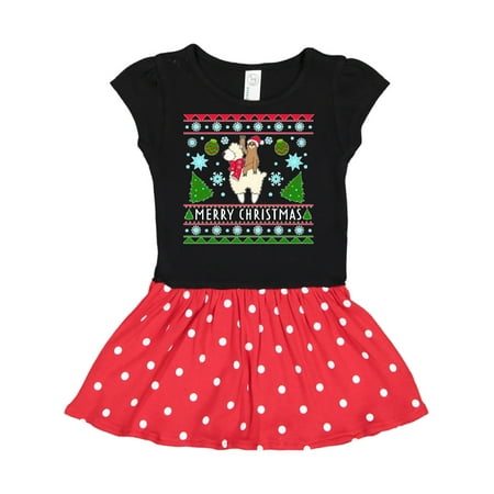 

Inktastic Merry Christmas Sloth and Llama Ugly Sweater Style Gift Toddler Girl Dress