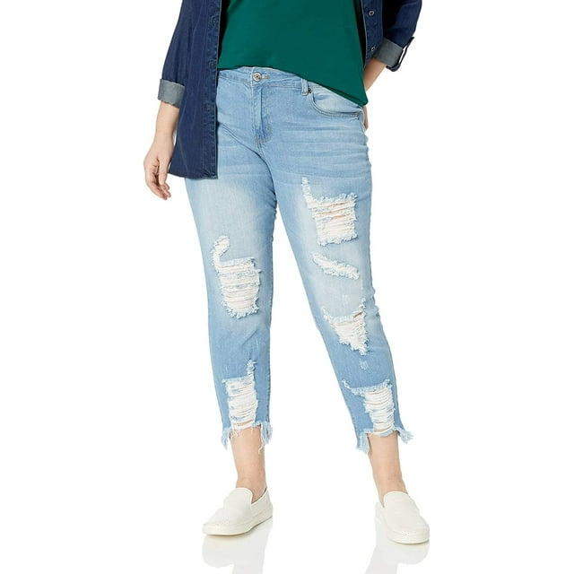 COVER GIRL Jeans Skinny Déchirés et Usés pour Femmes, Usure Légère, Plus 16