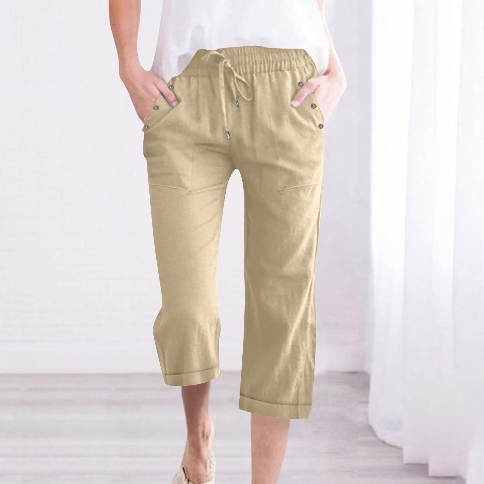 Cargo Pants Women's Solid Color Drawstring And Linen Casual Loose