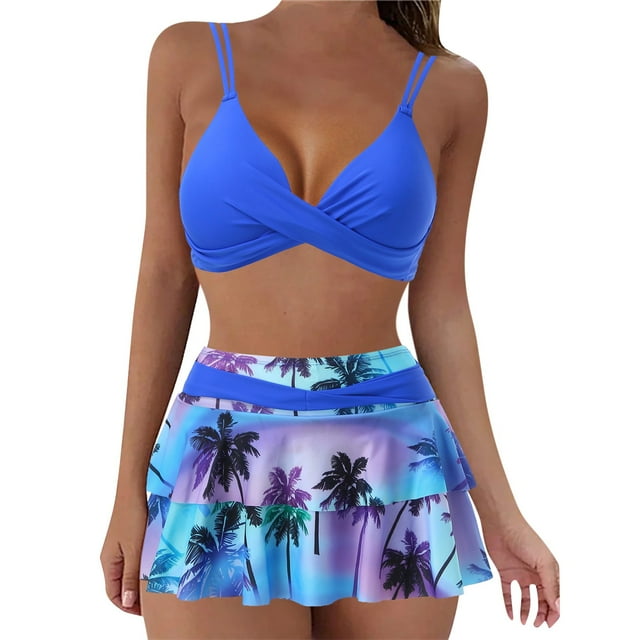 Kcodviy Maillot de Bain Femme Grande Taille Fendu Haut de Maillot de Bain Style Robe Colorée Culottes Tournesol Maillot de Bain Taille 6X Imprimé Bikini Maillot de Bain Femme