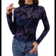 thumbnail image 2 of Blusa de Larga con Encaje y para Mujer, con Estampado Floral, Transparente, Cuello Alto, Ideal para Fiestas y Clubes Nocturnos Azul Marino XL, 2 of 9