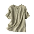 thumbnail image 2 of Htigea Linen Shirts for Women,Short Sleeve Blouse for Women Cotton Linen Tops Summer Crew Neck Casual Shirts Sale Army Green,2XL, 2 of 3