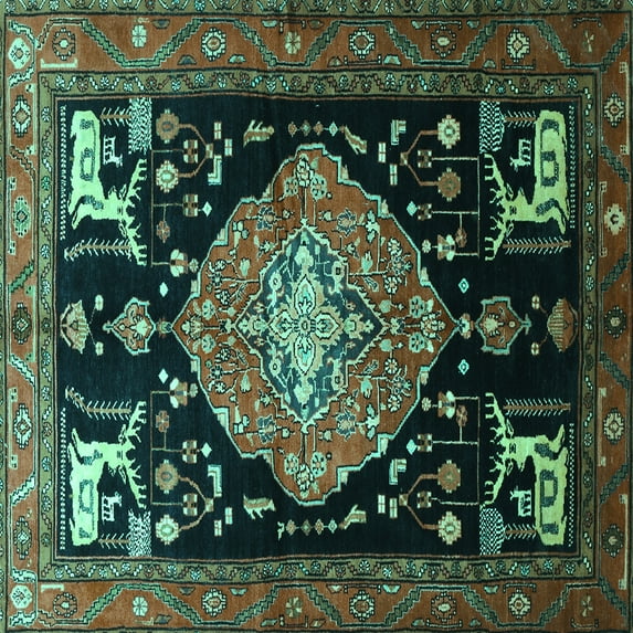 Ahgly Company Machine Washable Indoor Square Animal Turquoise Blue Traditional Area Rugs, 6' Square