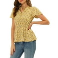 thumbnail image 4 of Allegra K Women's Floral Print Short Sleeves High Waist Tie Neck Peplum Top, 4 of 6