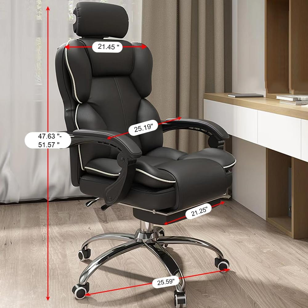 WXJHL Ergonomic Office Chair High Back Cushion Lumbar Back Support Computer Chairs with Footrest and Lumbar Support PU Leather Office Reclining Chair Gameing Chair Desk Chair（Black）