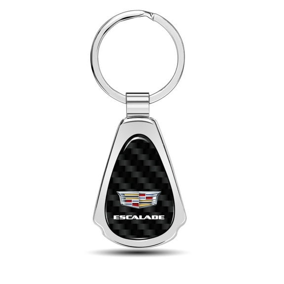 iPick Image for Cadillac Escalade Real Black Carbon Fiber Chrome Metal Teardrop Key Chain, Official Licensed