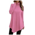 thumbnail image 2 of Fall Shirts for Women 2025 Solid Color Flowy Turtleneck Ruffle Hem Loose Going Out Tops Long Sleeve Shirts for Women, 2 of 5
