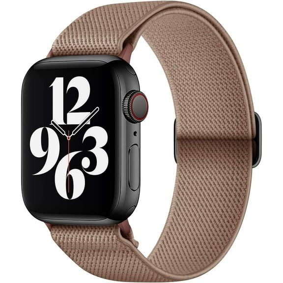 POWSDC-Stretchy Nylon Band Compatible with Apple Watch Series 11/10/9/8/7/6/5/4 SE 3/2/1, Adjustable Braided Elastic Sport Loop Rugged Strap for iWatch Women Men (Walnut Saddle Brown, 38/40/41/42MM)