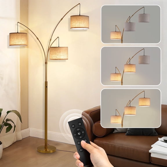 80 Inch 3 Lights Arc Floor Lamps, Dimmable Floor Lamps for Living Room, 3 Color Temperature, Modern Tall Standing Lamp with Remote Control, Tree Floor Lamp for Bedroom Office