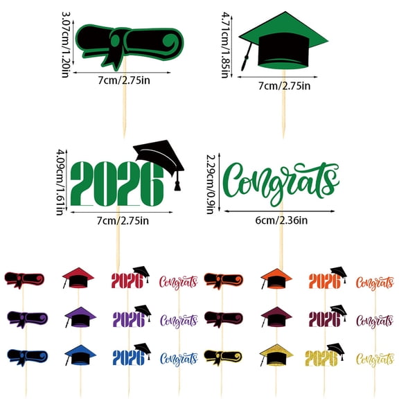 2026 Graduation Cupcake Toppers Glitter Grad Cap Food Appetizer Picks Cake Caps Party Decorations Diploma Cupcake Picks for Cake Class of 2026 Graduation Party