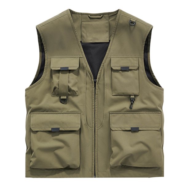 pstuiky Camisetas interiores de tirantes para hombre, Chaqueta de trabajo sin mangas con cuello y múltiples bolsillos para hombre Chaleco para hombre xxxxxxl