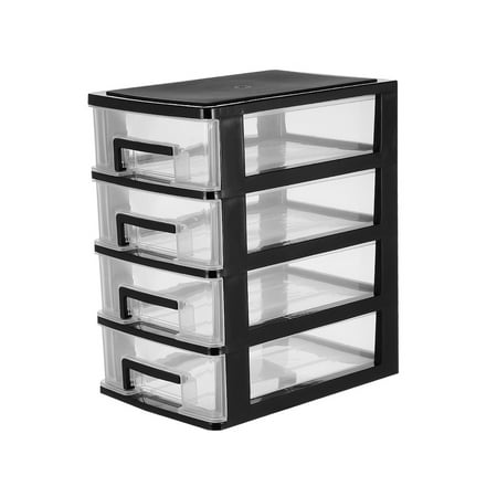 

NUOLUX Four-layer Storage Cabinet Plastic Drawer Type Closet Portable Multifunction Dustproof Storage Rack Organizer Furniture (Black and Transparent)