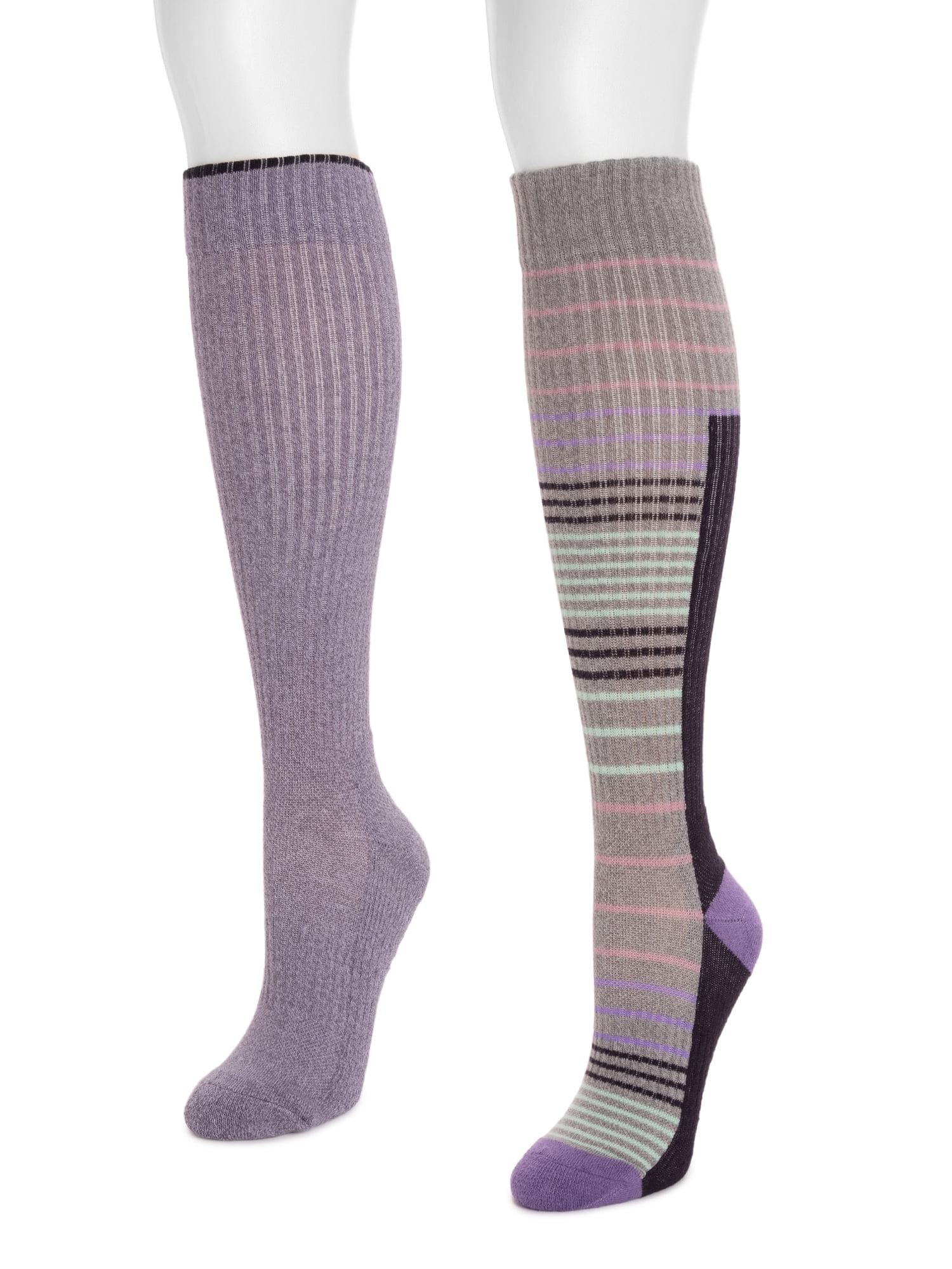 MUK LUKS Women's Regular Width Compression Cotton Knee-High Socks, 2-Pack, Shoe Size 6-10