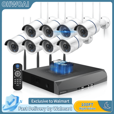 《100 ft Night Vision  & Dual Antennas》OHWOAI 3MP Wireless Outdoor Security Camera System with NVR.