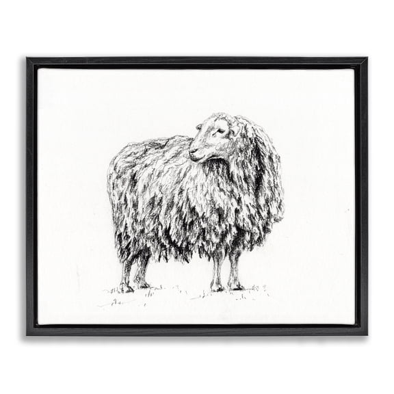 Stupell Industries Rustic Lodge Sheep in Charcoal Black Floating Frame Canvas Art, 21 x 17, by Leah Noel Art