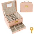thumbnail image 2 of Jewelry Box Organizer PU Leather Display Case with Mirror Double Layer Storage Holder Large Capacity Drawer Type for Earrings Bracelets Rings, 2 of 10