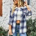 thumbnail image 3 of Abrigo A Cuadros De Manga Larga Solapa Con Botones Abajo Abrigo Informal De Mujer Simple Y Elegante Para La Vida Diaria Compras Vacaciones Citas Azul M, 3 of 6