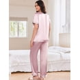 thumbnail image 3 of Ekouaer Women's Satin Silky Pajama Set Short Sleeve Two Piece Nightwear Short Sleeve T Shirt with Long Pajama Set Pj Loungewear, 3 of 6
