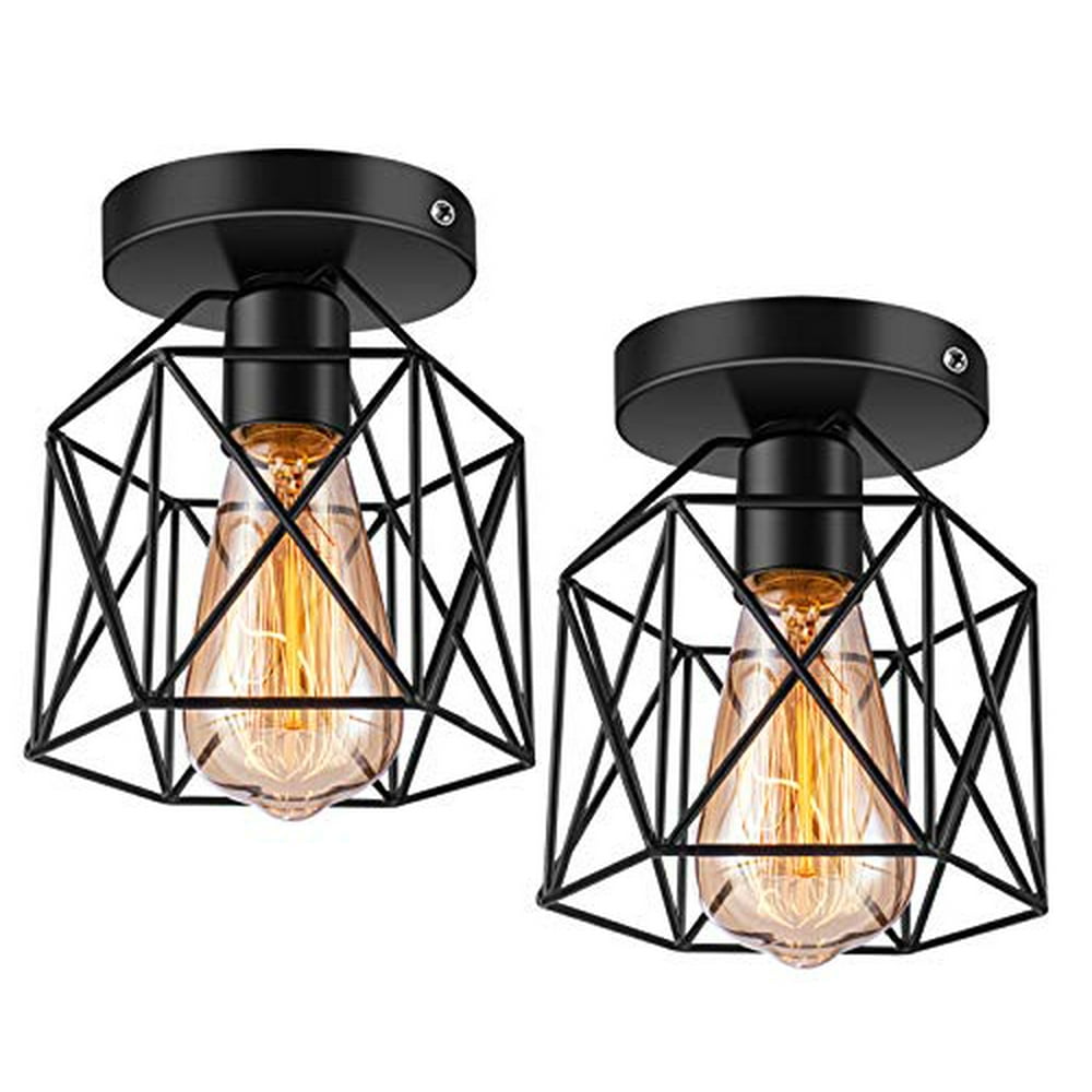 Licperron SemiFlush Mount Ceiling Light E26 E27 Retro Black Industrial
