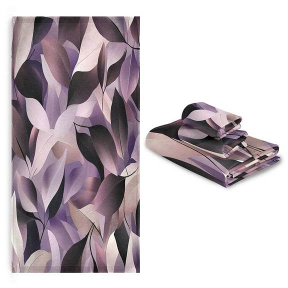 3 Pack Towel Set with Bath Towels, Hand Towels & Washcloths for Everyday Use Purple Abstract Leaves