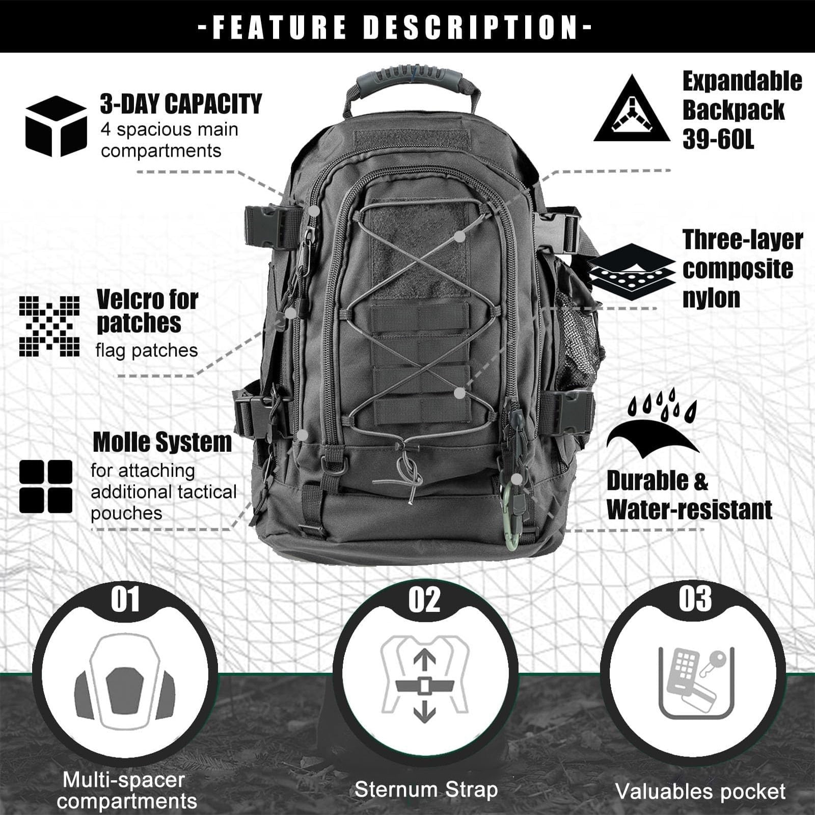 Backpack for Men Women Camping Hiking Large Multifunction Outdoor Sport Rucksack Molle Bag Backpacks