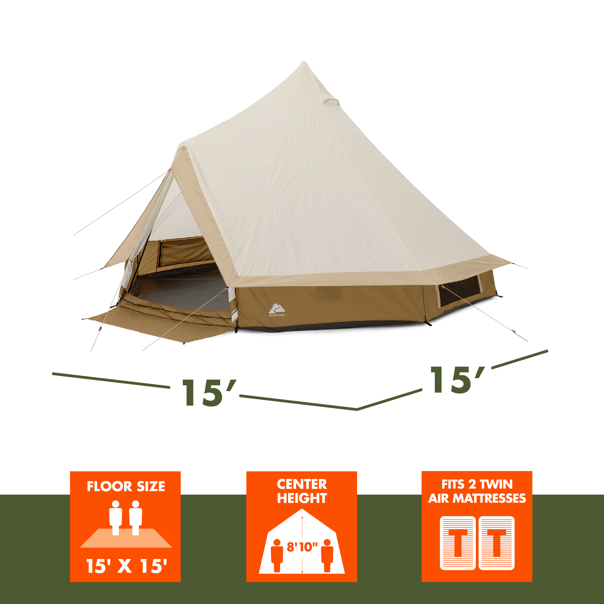 Carpa tipo campana para 8 personas con luces de cadena, 15 x 15 pies, 22.57 lb 2
