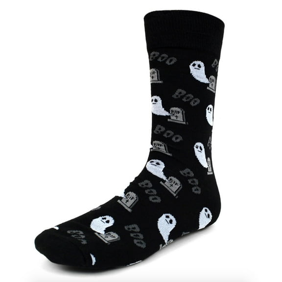 Urban-Peacock Men's Novelty Fun Crew Socks for Dress or Casual - Ghosts - Black