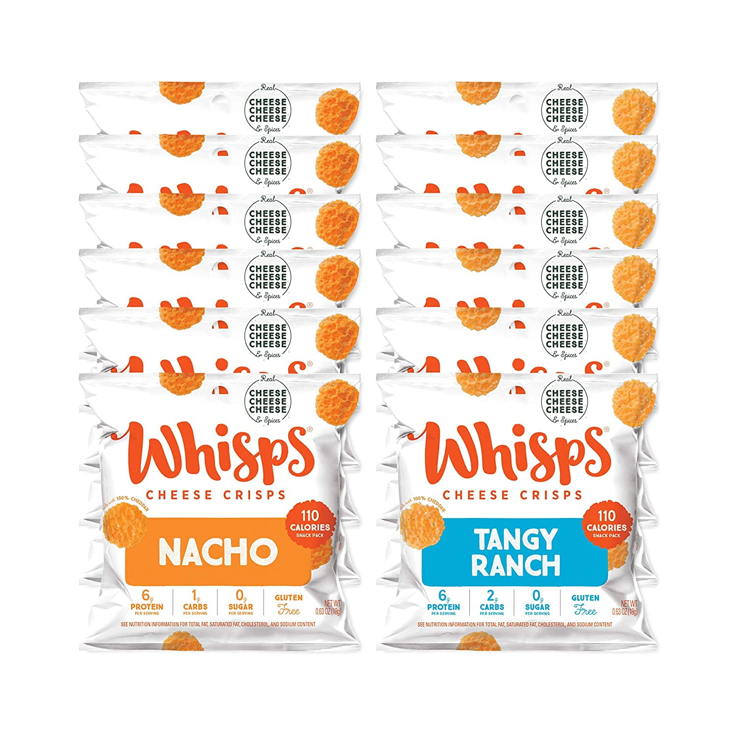 Whisps Cheese Crisps Nacho and Tangy Ranch Cheese Snacks, Keto Snacks