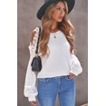 thumbnail image 3 of ABPHQTO Suéter blanco con hombros descubiertos y empalme de encaje con cuello redondo para mujer, 3 of 5