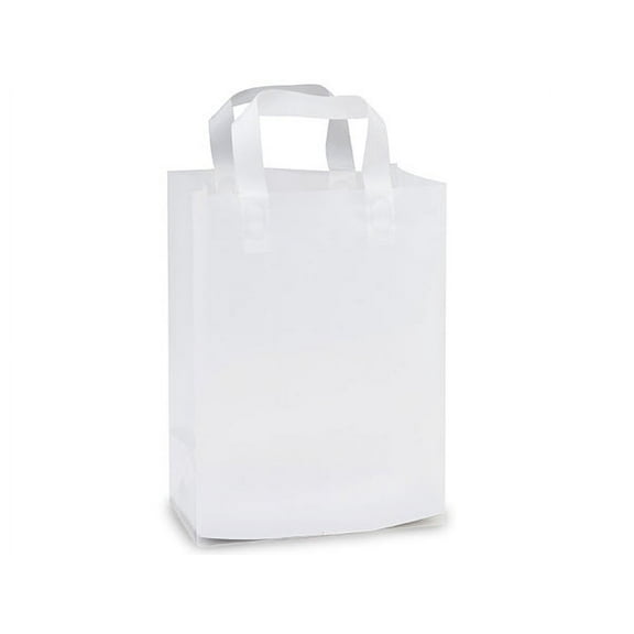 Pack Of 200, Carrier Size 9 x 5 x 12" Solid Clear Frosted Plastic 3 Mil Shopping Bags W/6 Mil Handle