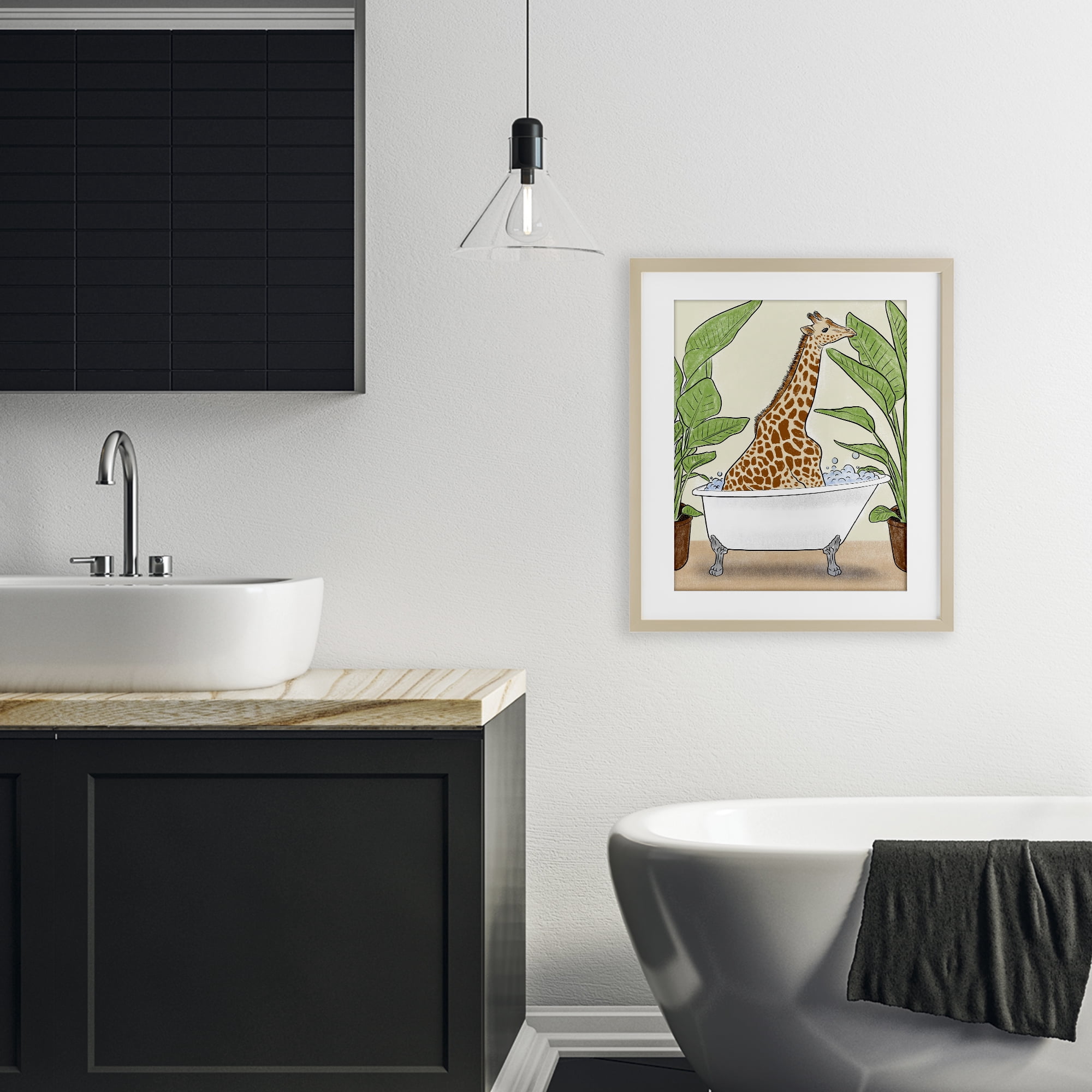 Stupell Industries Bathing Giraffe & Plants Birch Framed Print Under Glass, design by Marcus Prime