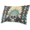 thumbnail image 2 of Skull with Indian Feather Hat Velvet Oblong Lumbar Plush Throw Pillow Cover/Shams Cushion Case - 16x24in - Decorative Invisible Zipper Design for Couch Sofa Pillowcase Only, 2 of 5