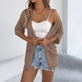 thumbnail image 4 of FRSASU Women's Crochet Knit Cardigan Sweaters Short Sleeve Open Front Kimonos Boho Lightweight Cardigans Tops Coffee, 4 of 9