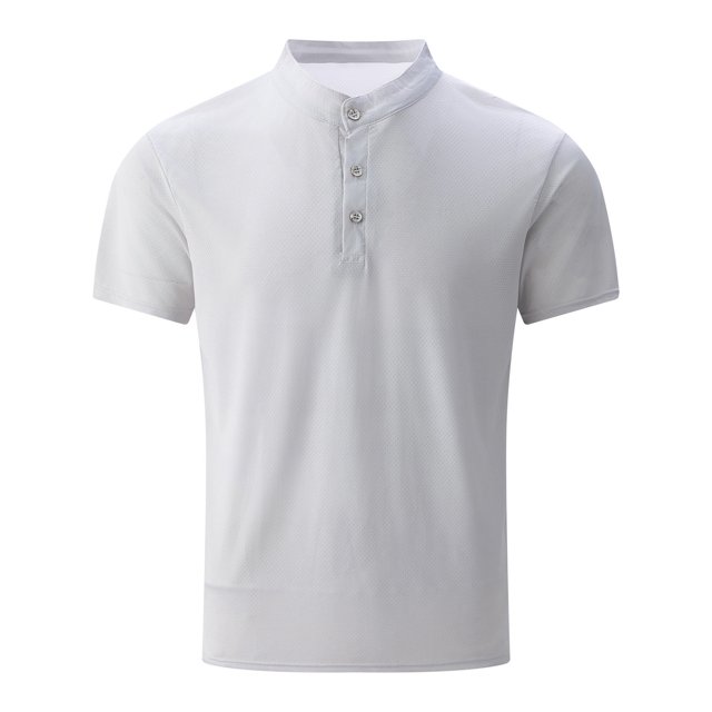 pstuiky camisetas para hombre, Blusa/camisa informal de cuello redondo y botones de color liso para hombre, de moda de verano ropa de hombre xxl