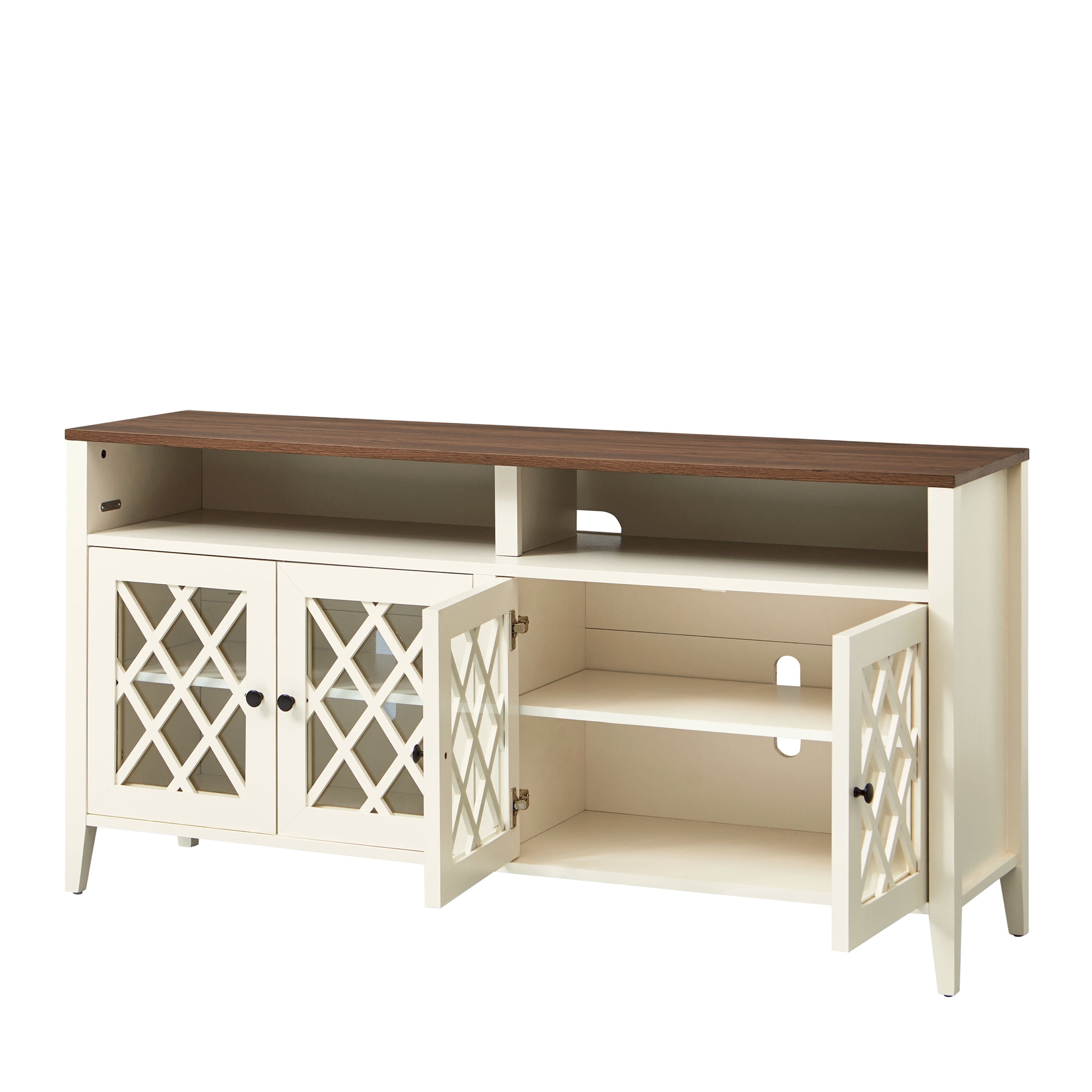 Better Homes & Gardens Trellis TV Stand for TVs up to 65", Ivory/Walnut