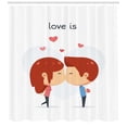 thumbnail image 3 of Kissing Shower Curtain, Cartoon Illustrated Valentine Romance Themed Couple Print and Heart Shapes, Fabric Bathroom Set with Hooks, 69W X 84L Inches Extra Long, White Multicolor, by Ambesonne, 3 of 3