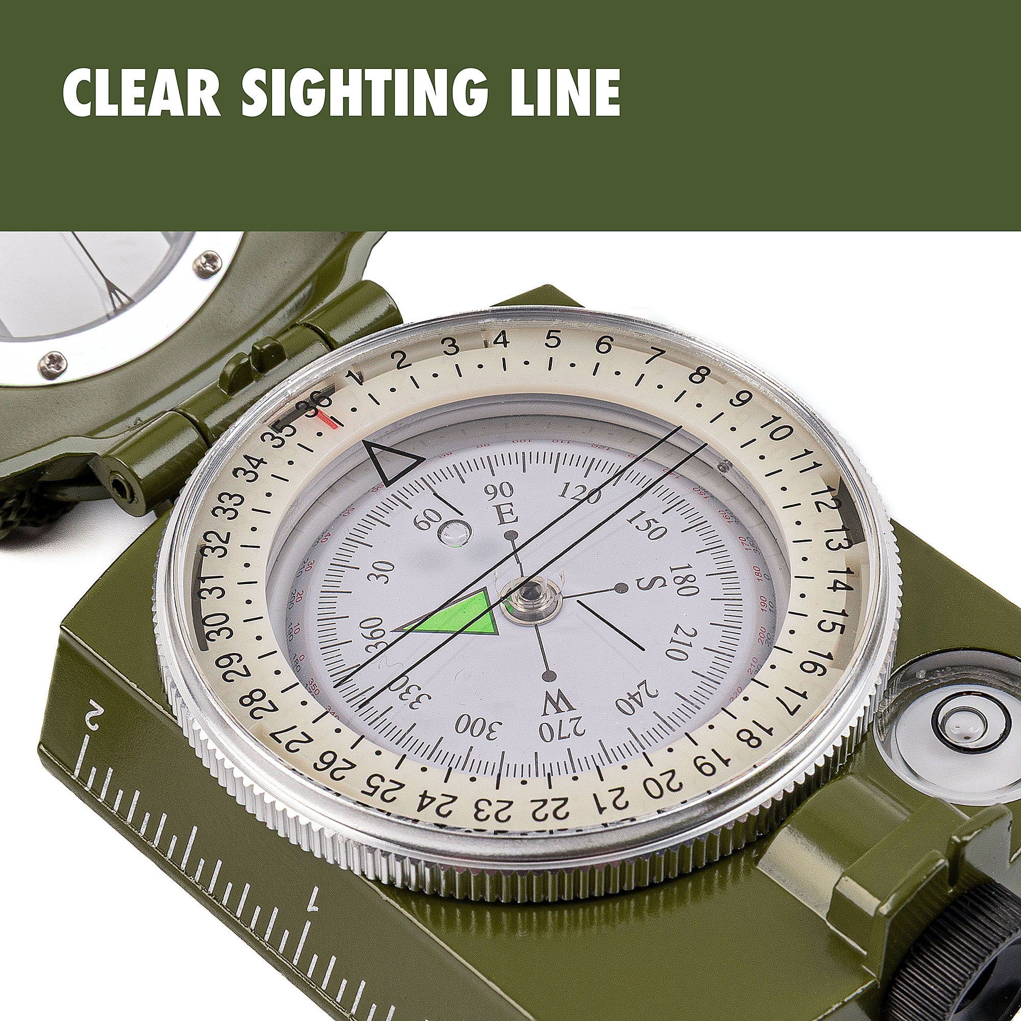 Ozark Trail Military Style Green Compass with Durable Metal Body for Nighttime Use