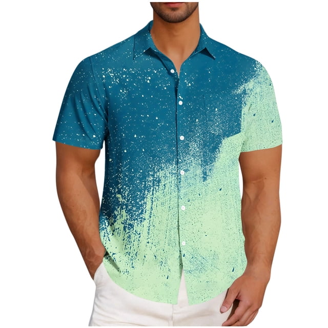 Styesk T-Shirts pour Homme Mode Décontractée Col Rabattu Imprimé Manches Courtes Chemise Blouse