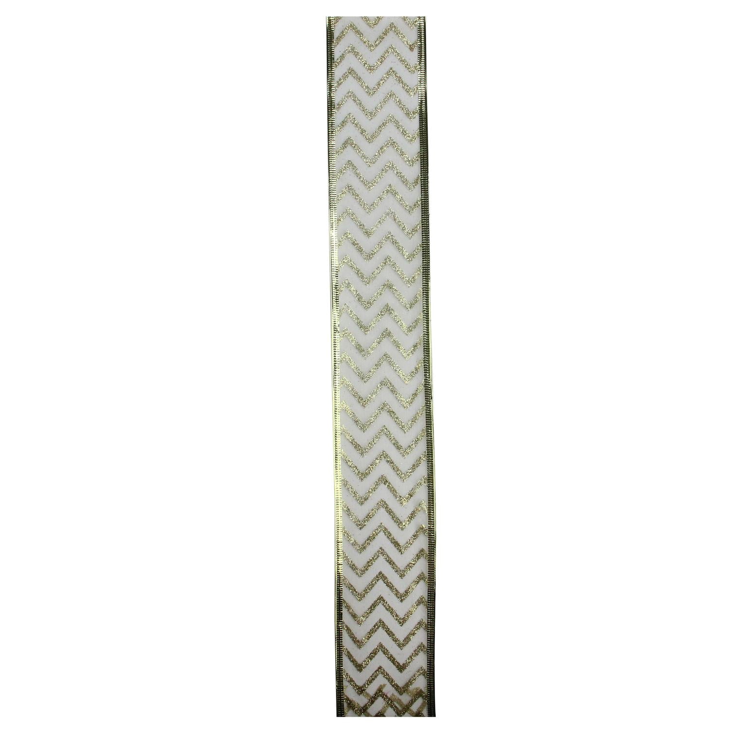 Green Chevron Print Wired Christmas Craft Ribbon