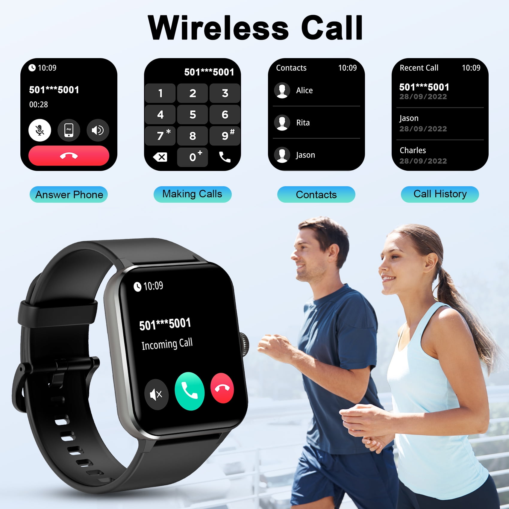 IOWODO Smart Watch for Men Women, with Bluetooth Calling, AI Voice Assistant, 100+ Sports Modes, 1.85'' Fitness Tracker for Android and iPhone (Black)